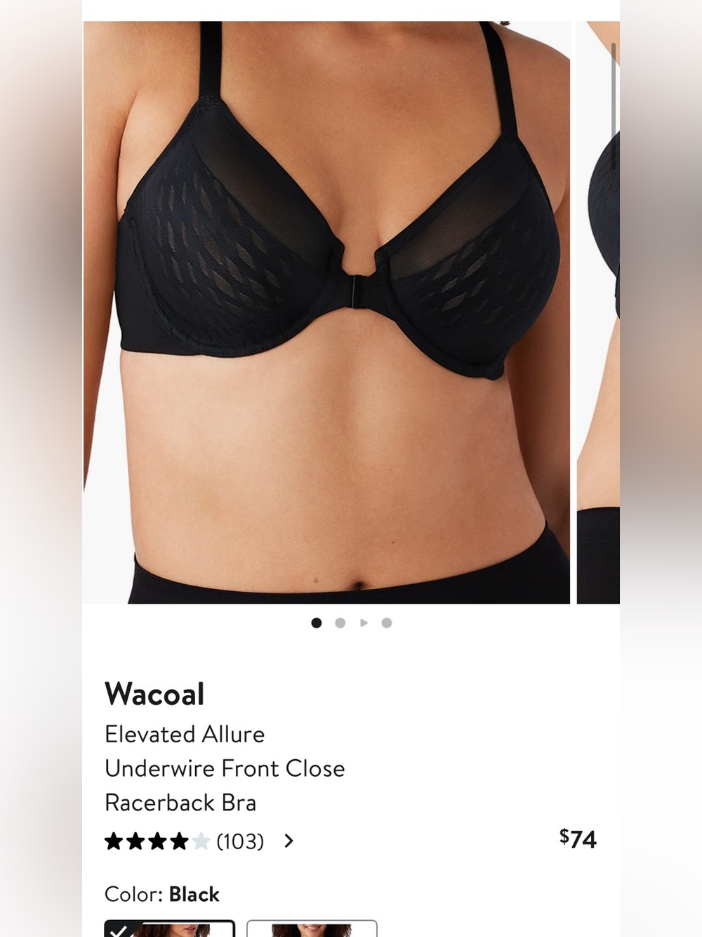 Wacoal Elevated Allure Front-Close Racerback Bra - Black